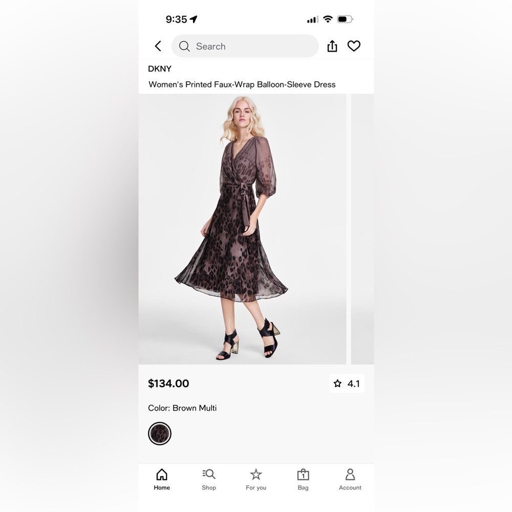 DKNY Black and Brown Leopard Print Midi Dress